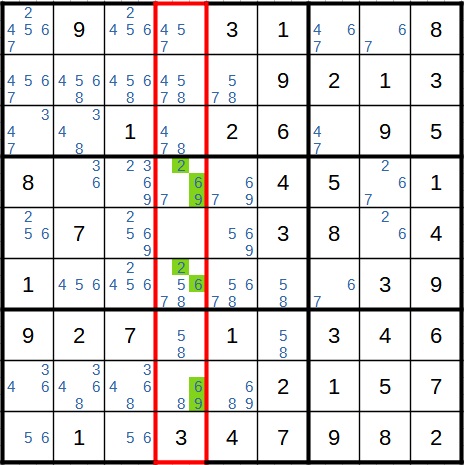 Versteckter zweifacher Kandidat Sudoku Beispiel 1